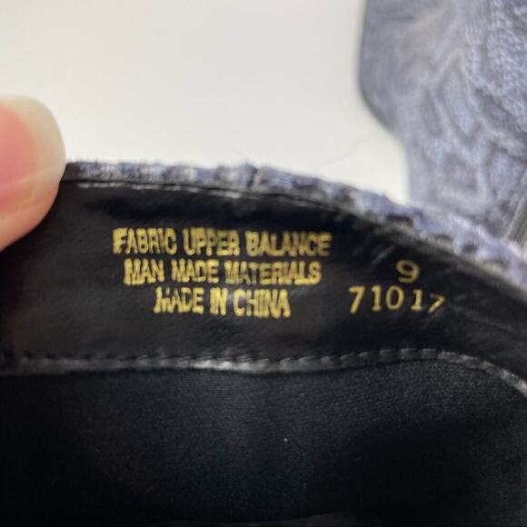 Vintage square toe chunky heel gray black snakeskin pattern fabric upper boot - Picture 7 of 7